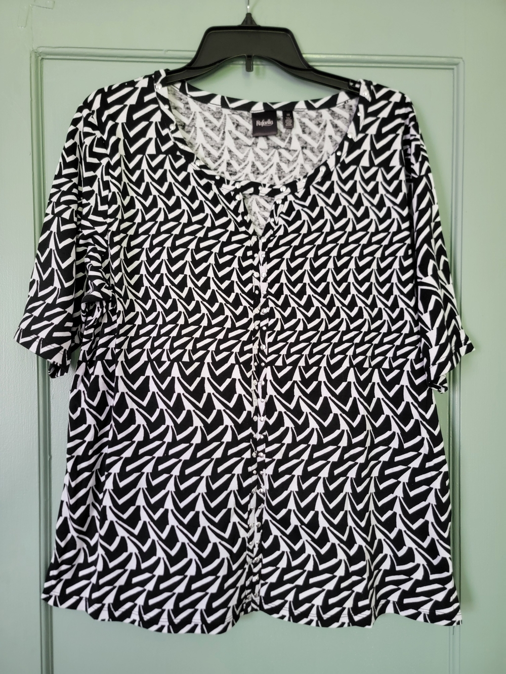 Rafaella Black & White Printed Short-Sleeve Top